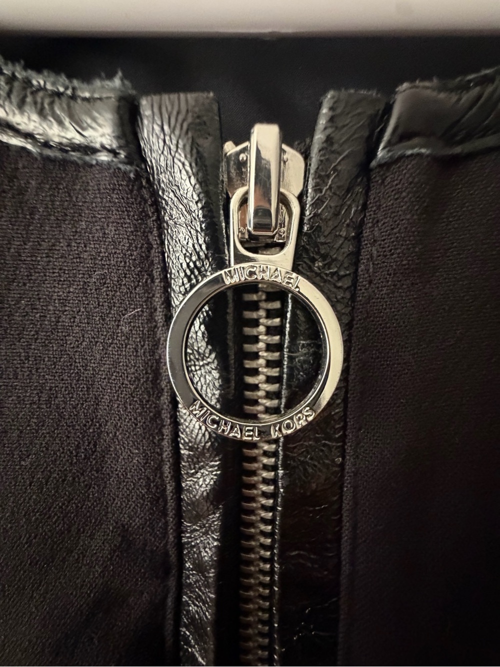Michael Kors Size 14 Black Zip Front Faux Leather Pocket Top Excellent (A643) - Picture 5 of 14
